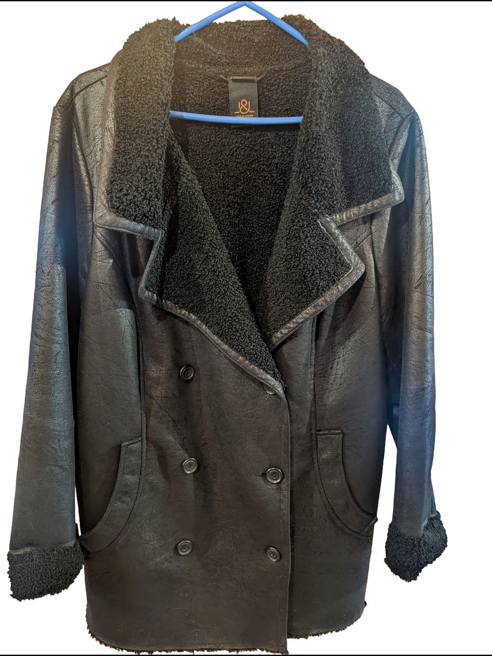 Men's Black Faux Shearling Double-Breasted  Jacket